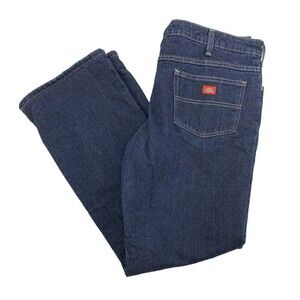 Dickies Flannel Lined Jeans Dark Denim Cotton Straight Leg Womens 14